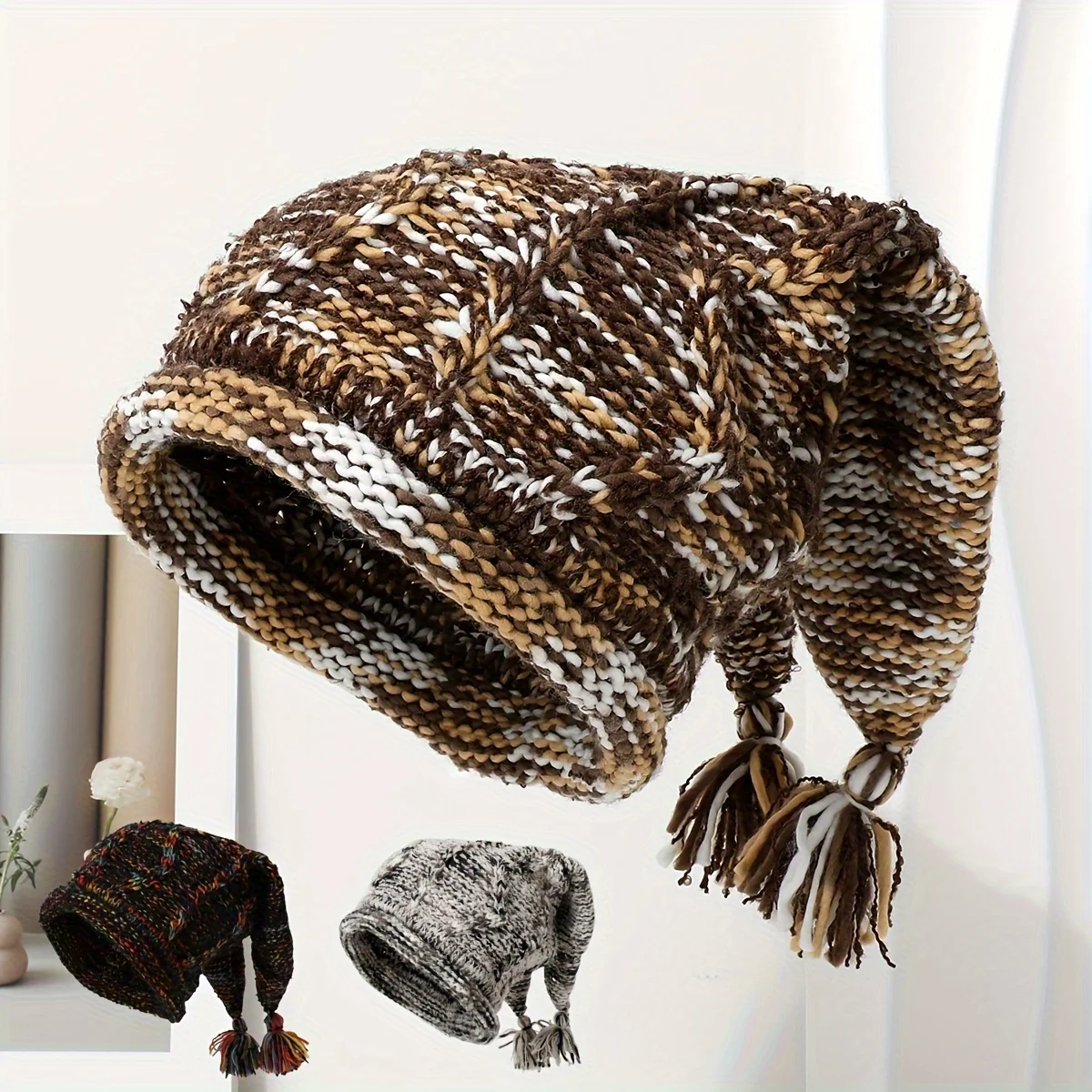 Ladies' Colorful Tassel Knit Cap with Elastic Winter Fit Suitable for A Variety of Versatile Outfits