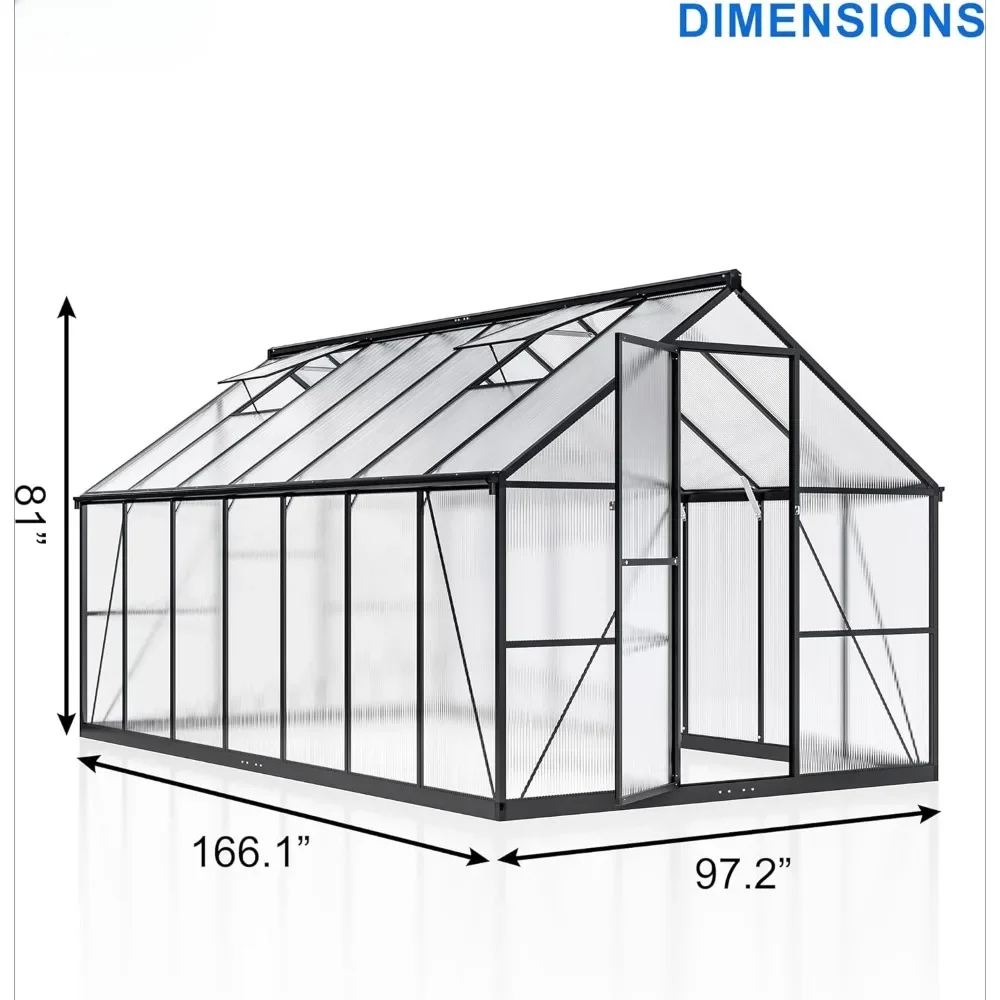 Serre d'extérieur en aluminium avec fenêtre pour la ventilation, serres à structure rapide, 8x14 pieds