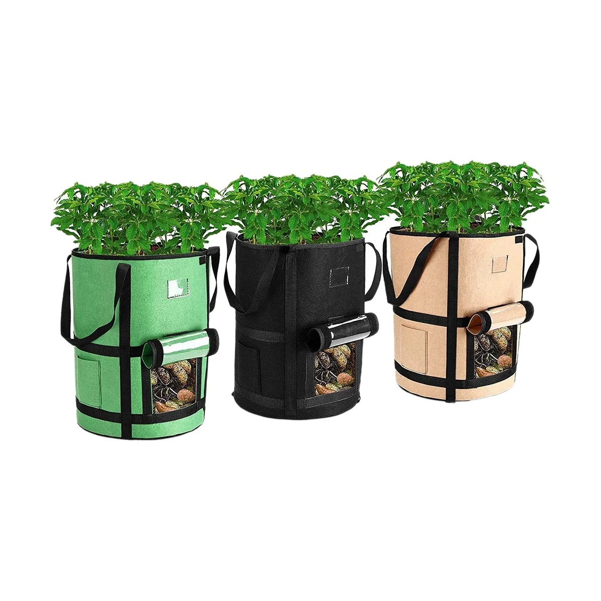 

10 Gallon Grow Bags with Window to Harvest - Potato Grow Bags with Flap and Handles,Tomato Vegetables Grow Bags 3Pcs