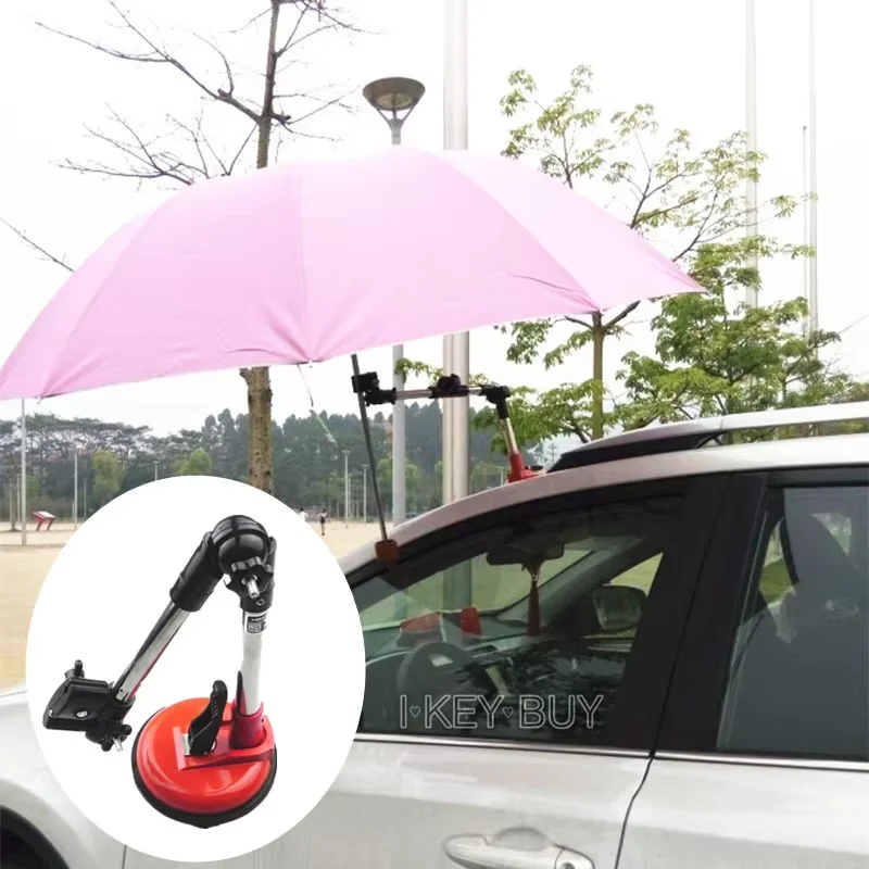 1pc Portable Outdoor Driving Car Umbrella Sunshade Bracket Large Suction Cup Stainless Steel Multi-function Connector Stand