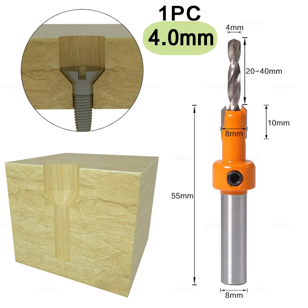 STONEGO 1PC/5PCS 8mm Shank HSS Woodworking Countersink Router Bit Screw Extractor Demolition for Wood Milling Cutter