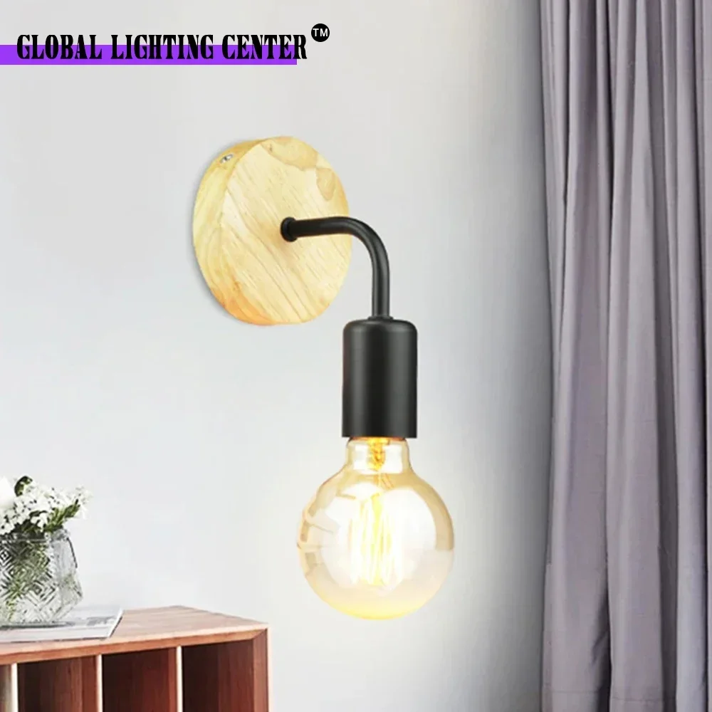 بسيط الجدار ضوء E27 85-265 فولت الحديد/الخشب لوحة داخلي إضاءة خارجية غرفة نوم غرفة المعيشة ديكور المنزل التيار المتناوب الأسلاك الجدار مصباح #2