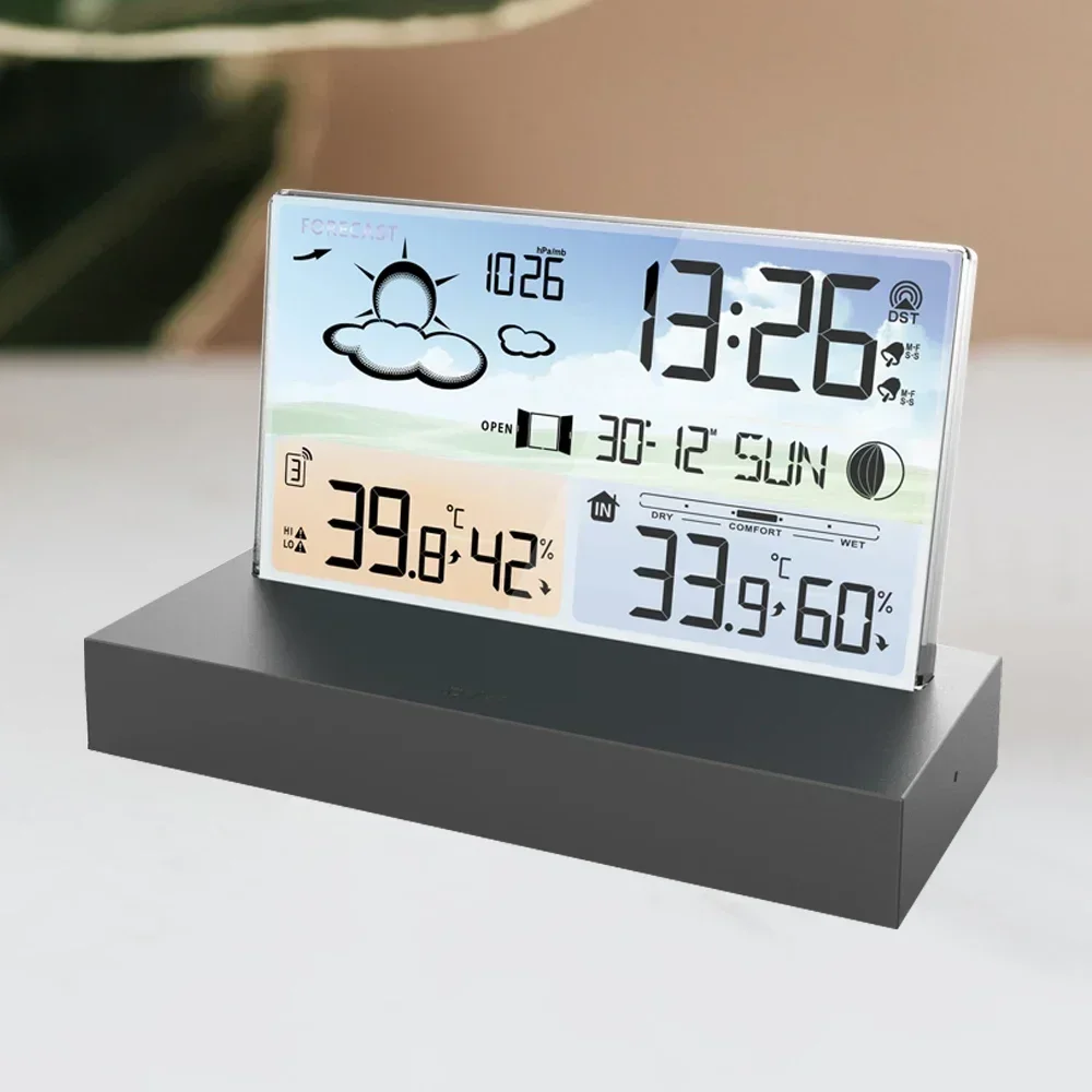 New Transparent Weather Station Glass Colour Screen Thermometer Hygrometer Digital Temperature Humidity Monitor Weather Forecast