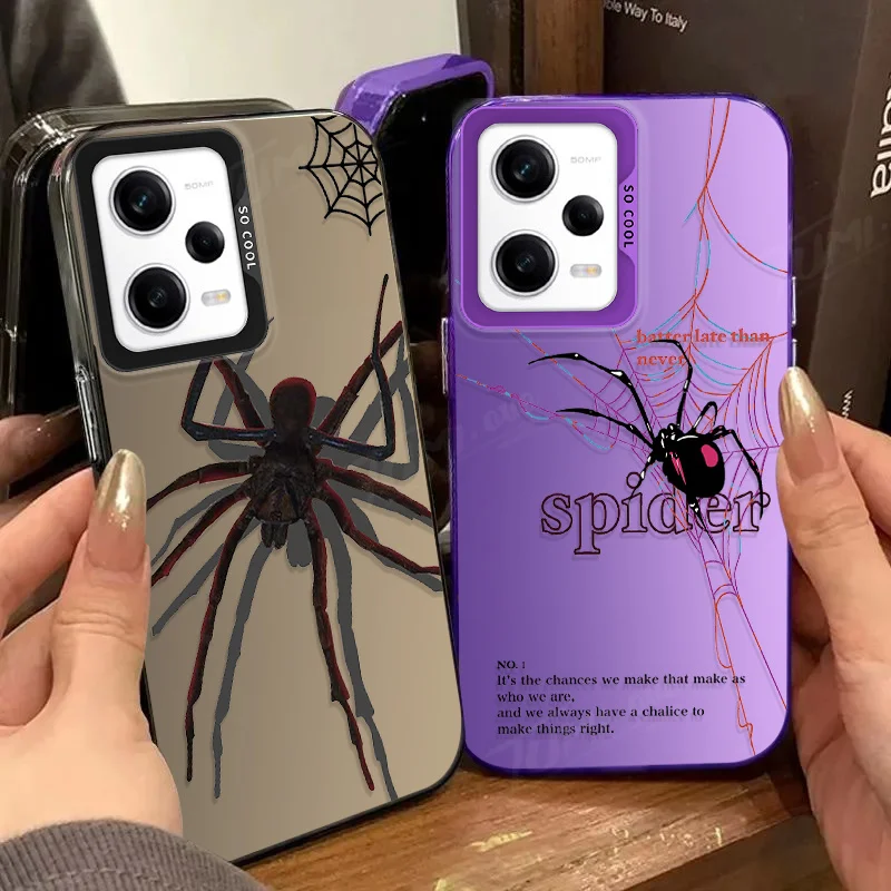 Plating Phone Case For Xiaomi Redmi Note 13 12 11 Pro Plus 10 9 Pro Max 12S 11S 10S 9S 12C 13C Black Poisonous Spider Back Cover