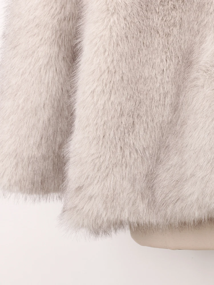 Nerazzurri Autumn Winter Shaggy Hairy Soft Thick Warm Faux Fur Coat Women Lapel Chic Loose Casual Fluffy Jacket Cardigan 2024