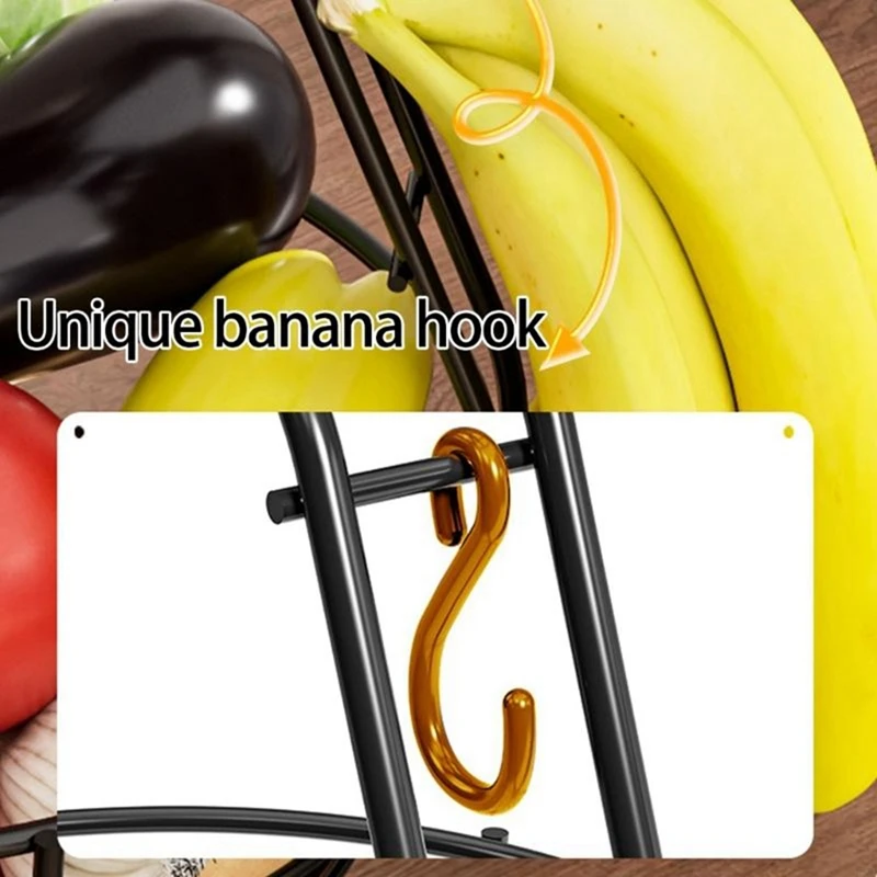 Stackable Ventilated Double Layer Snacks Basket Removable Designs Sturdy Iron Construction Includes Banana Hanger Retail