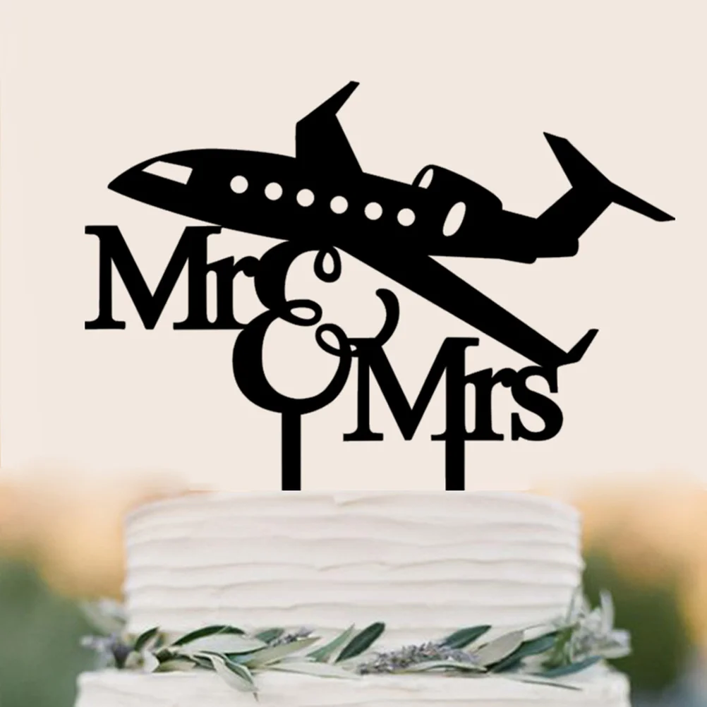 

Wedding Cake Topper Mr and Mrs Acrylic Airplane Design Cake Insert for Engagement Anniversary Party Decoration Romantic