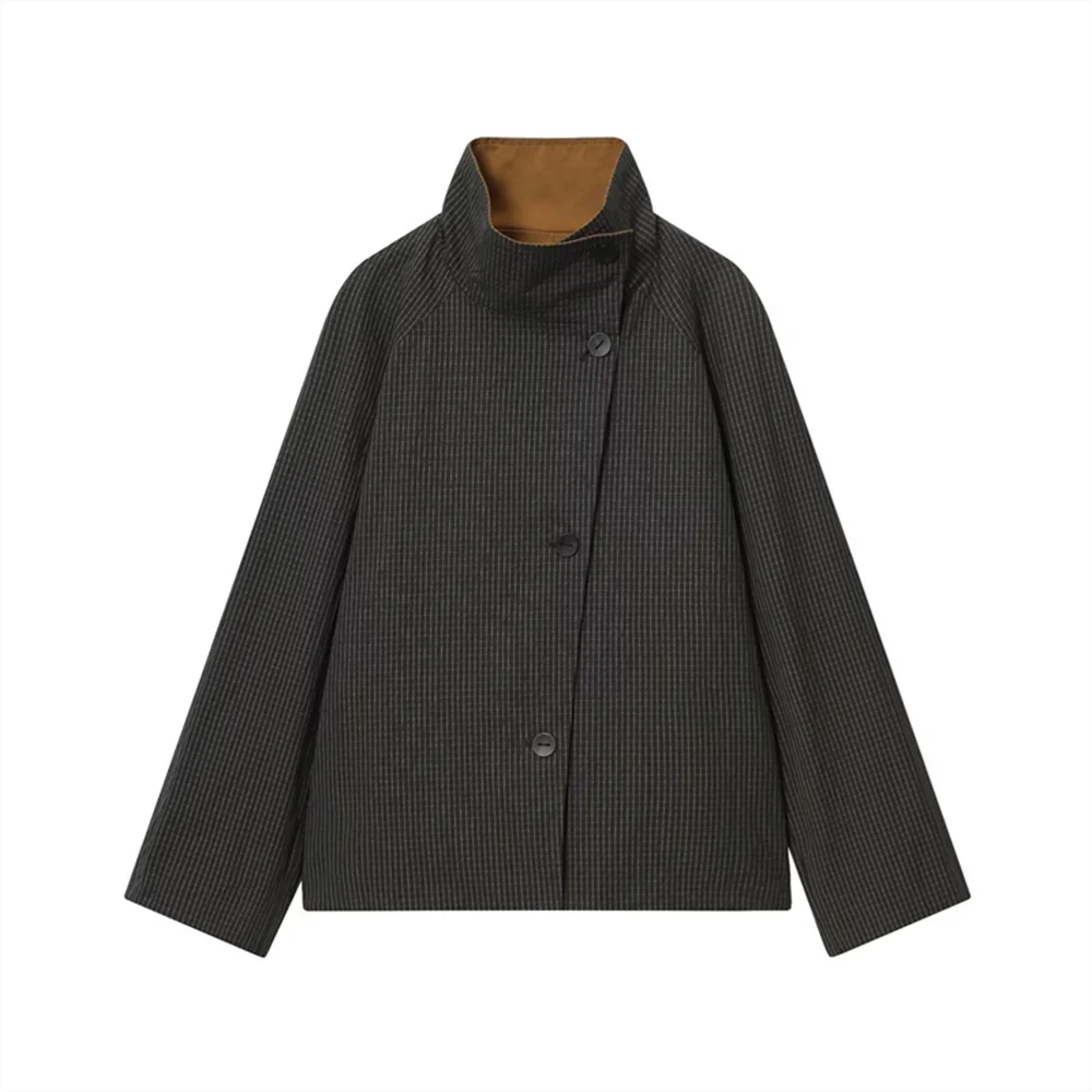 

Новая женская одежда - это модная повседневная двусторонняя ветровка свободного кроя с высоким воротником