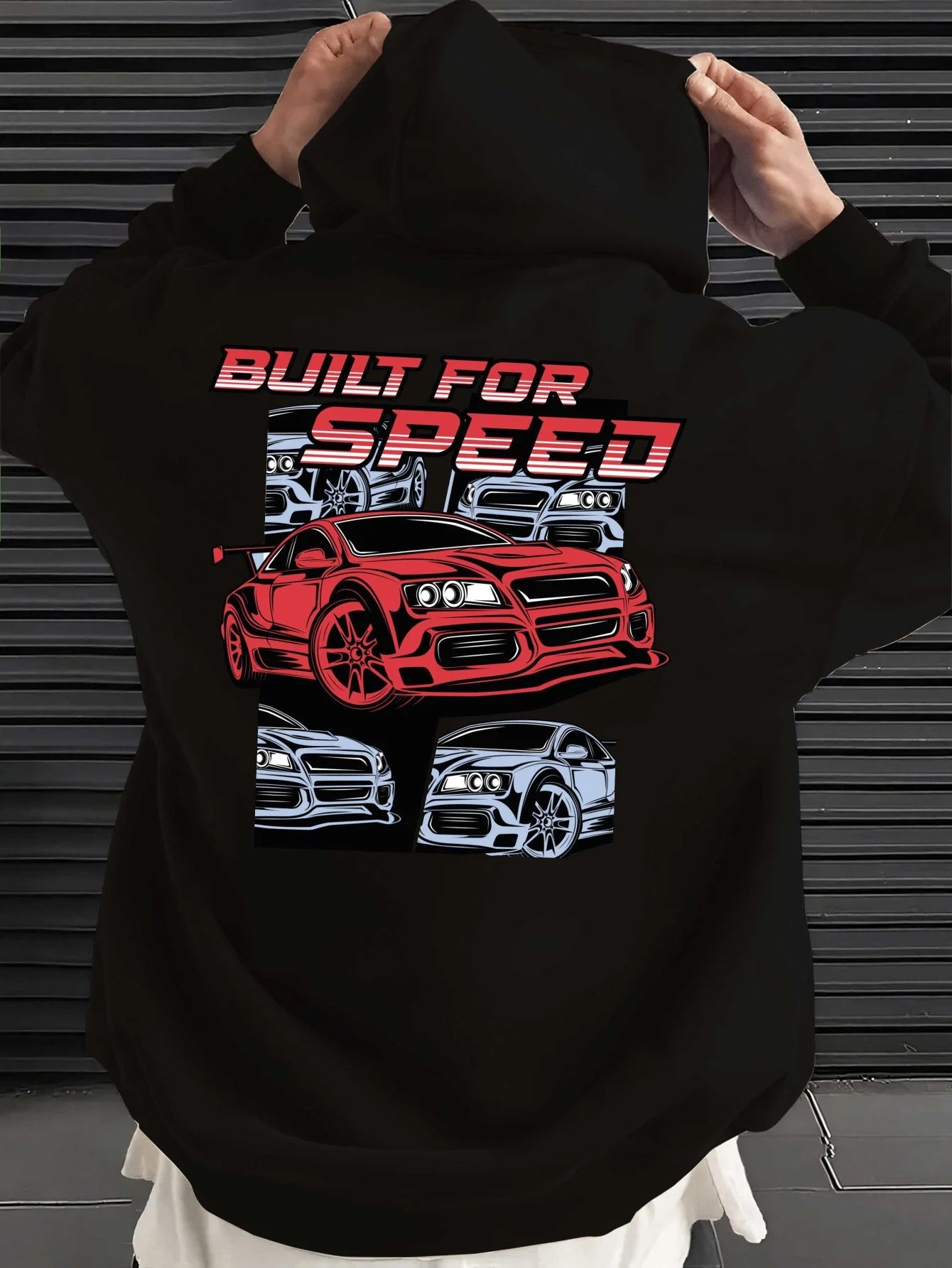 Sudadera con capucha para hombre con estampado de coches, forrada de felpa, ideal para otoño e invierno. Estilo Y2K.