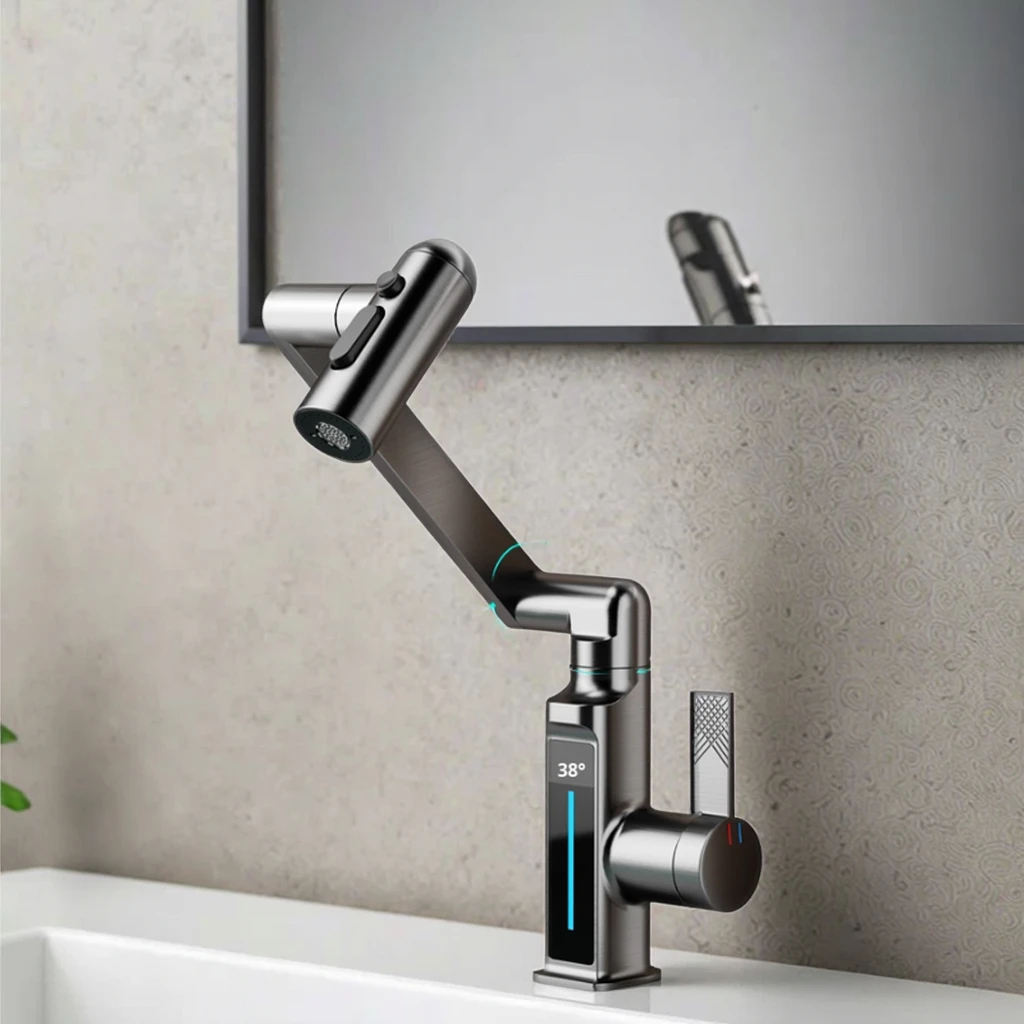 

Modern Single-Hole Mount Universal Brass Multifunctional Hot Cold Faucet Rotatable Mechanical Arm for Washbasin