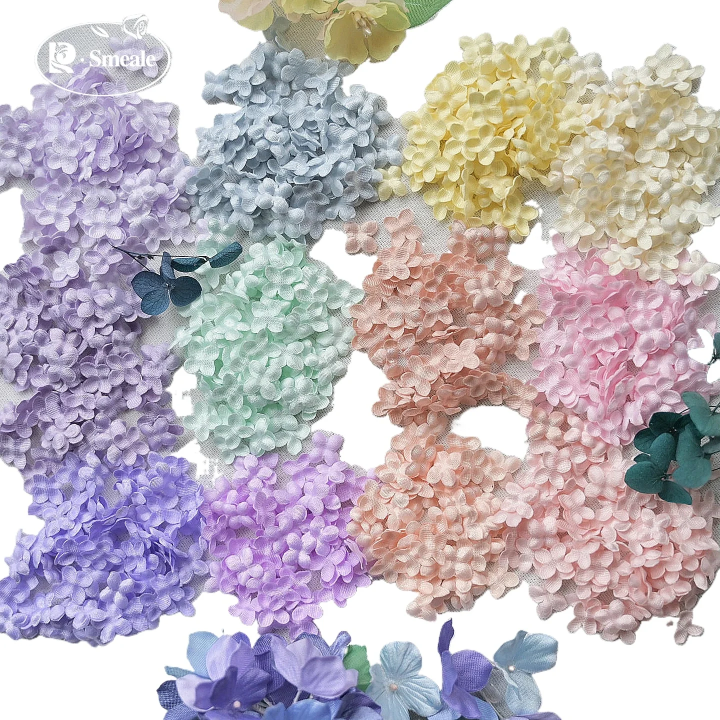 200PCS/Pack Satin Pleated Petal Wedding Headwear Doll Hot Pressed Shaping Material Bell Orchid 3D Fabric Petals