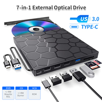 7-in-1 External DVD RW CD Player Optical Drives USB 3.0 Type-C DVD Burner Recorder Reader Disk Drive for Notebook Laptop Desktop