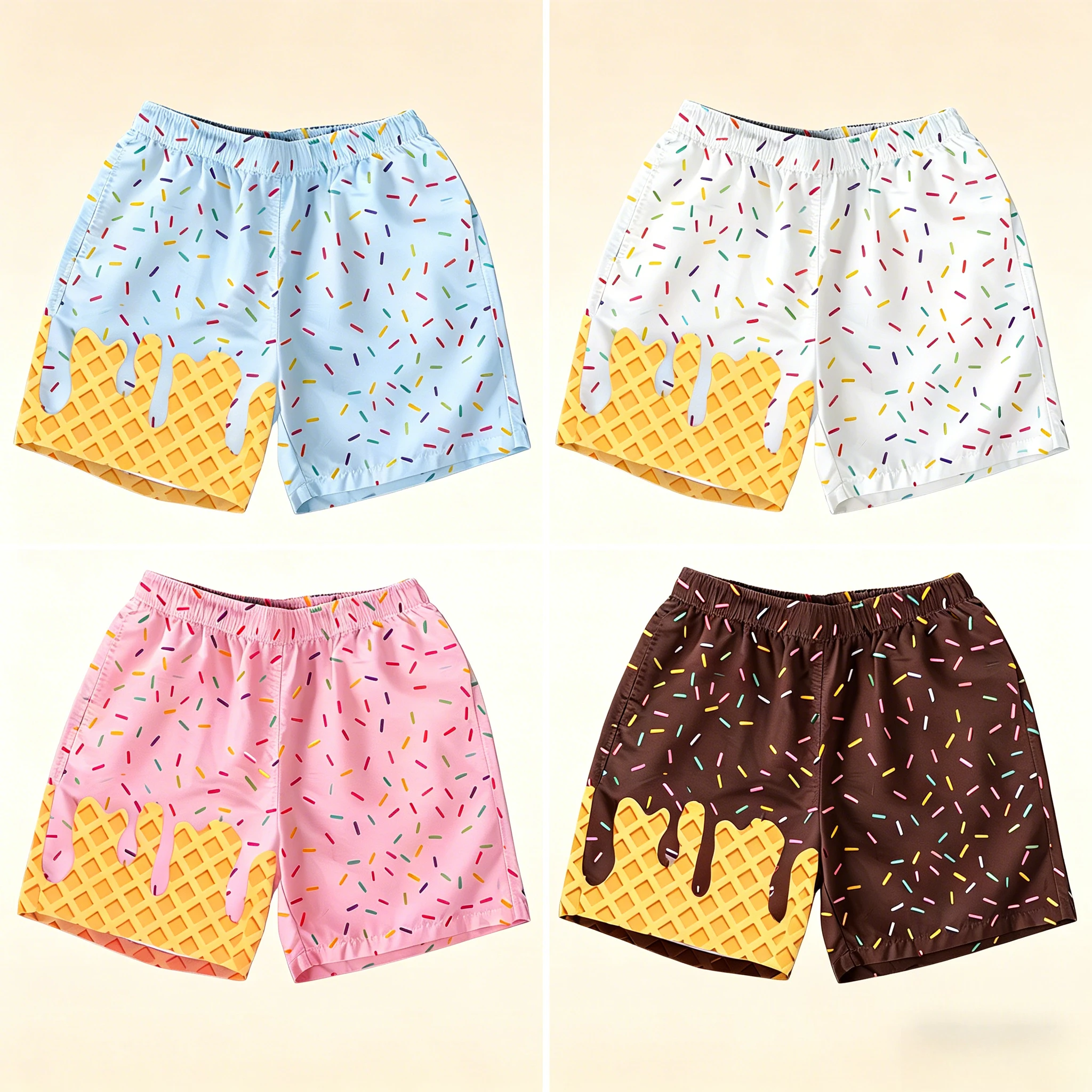 

Multi Color Ice Cream Graphic Beach Shorts for Men Kids 3d Printed Cartoon Hawaiian Swimming Trunks Summer Loose Board Shorts