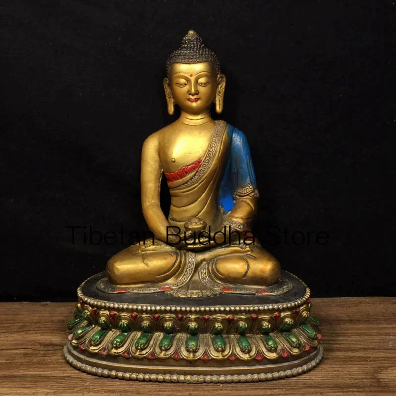 

Ancient Nepalese Tibetan Pure Copper Painted Decoration of Shakyamuni Buddha Statue