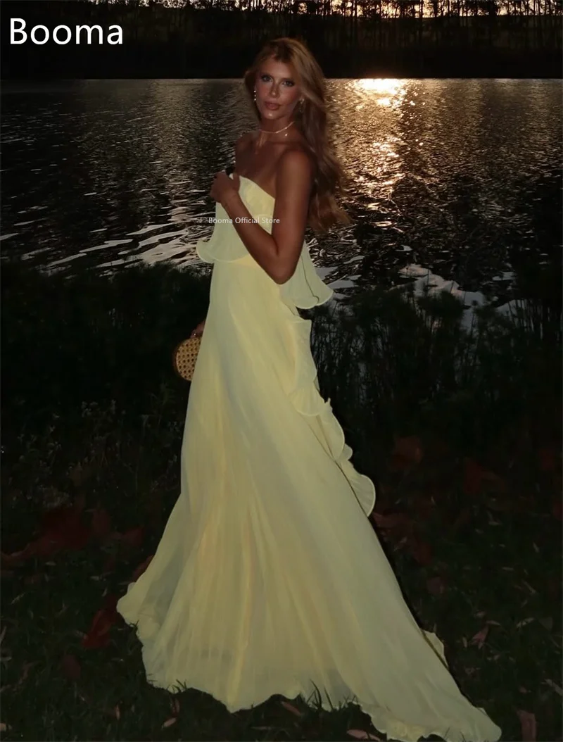 

Booma трапециевидные шифоновые простые вечерние платья без бретелек плиссированные желтые вечерние платья для женщин элегантные платья для выпускного вечера на заказ