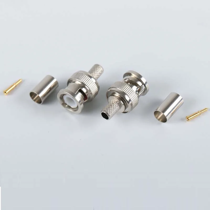 10szt Mosiężne złącze męskie 3 w 1 BNC Q9 Crimp 50Ω RG58 RG59 RG60 RG142 RG400 LMR195 RF Coax Cable Straight Connector do kamer CCTV — zdjęcie 4