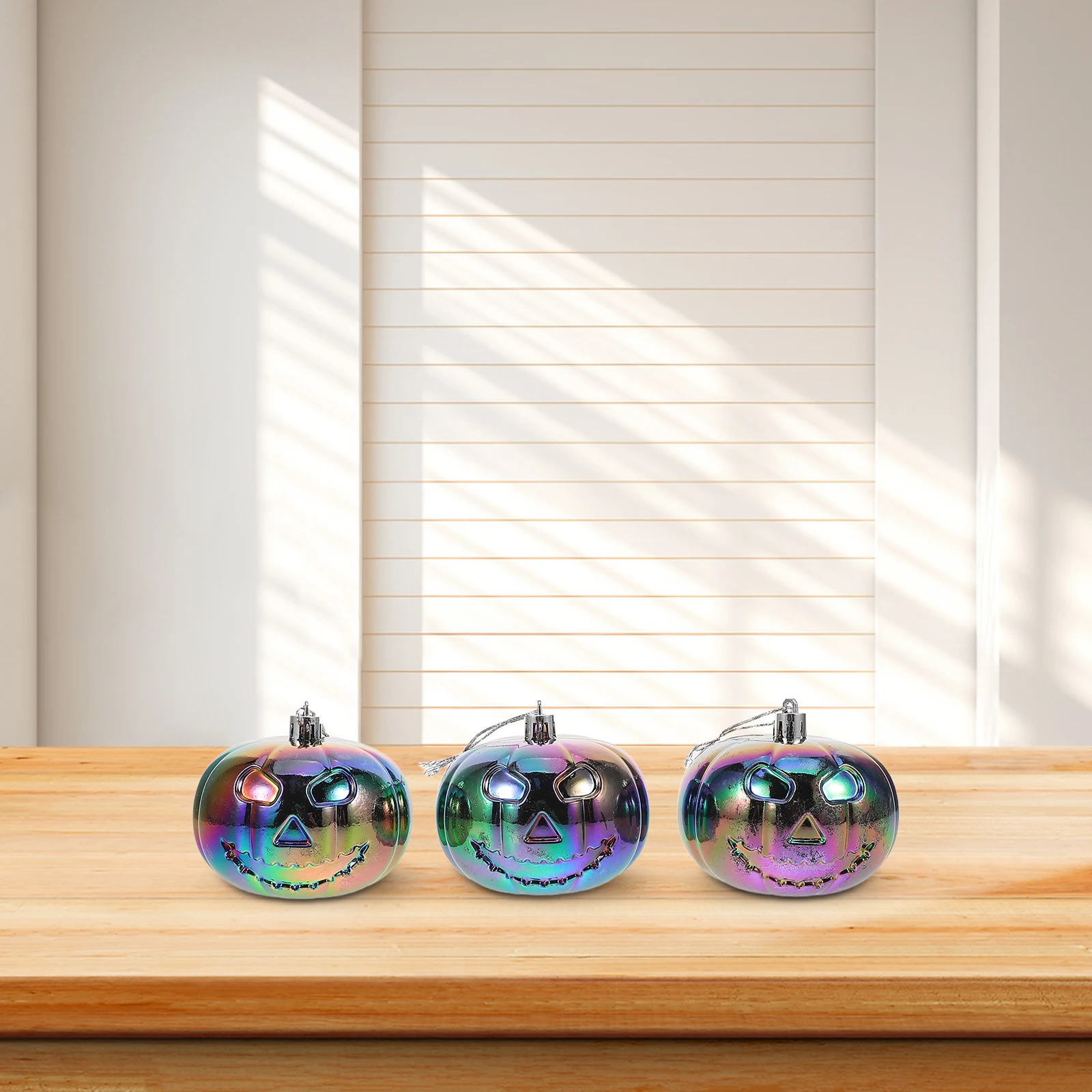 

3Pcs Halloween Pumpkin Ball Ornaments Iridescent Plastic Hanging Decorations Indoor Outdoor Halloween Party Supplies