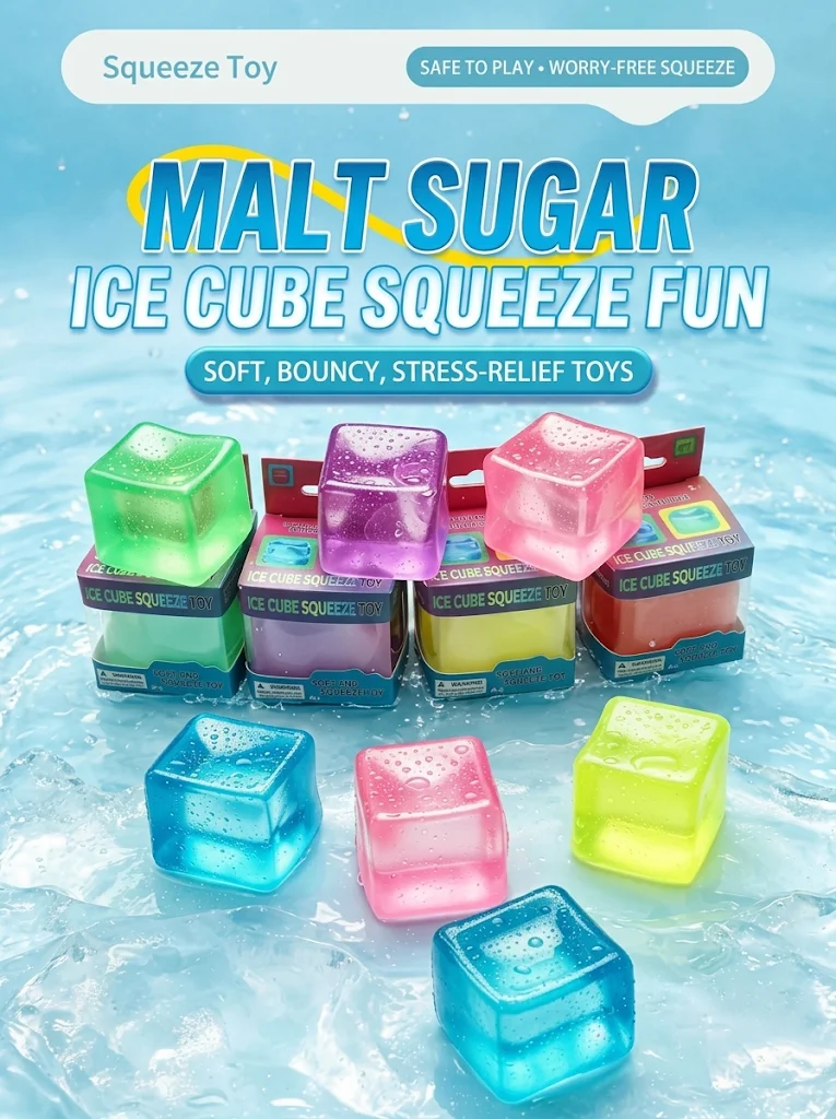 Clear Ice Cube Maltose Squishy Squeeze Toy Sensory Stress Relief Fidget Cube Slow Rebound Anxiety Vent Toy for Office Desktop