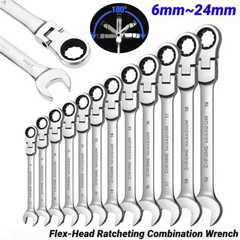 Flexible Pivoting Head Ratchet Wrench Spanner Garage Metric Hand Tool For Auto and Home Repair 1pcs