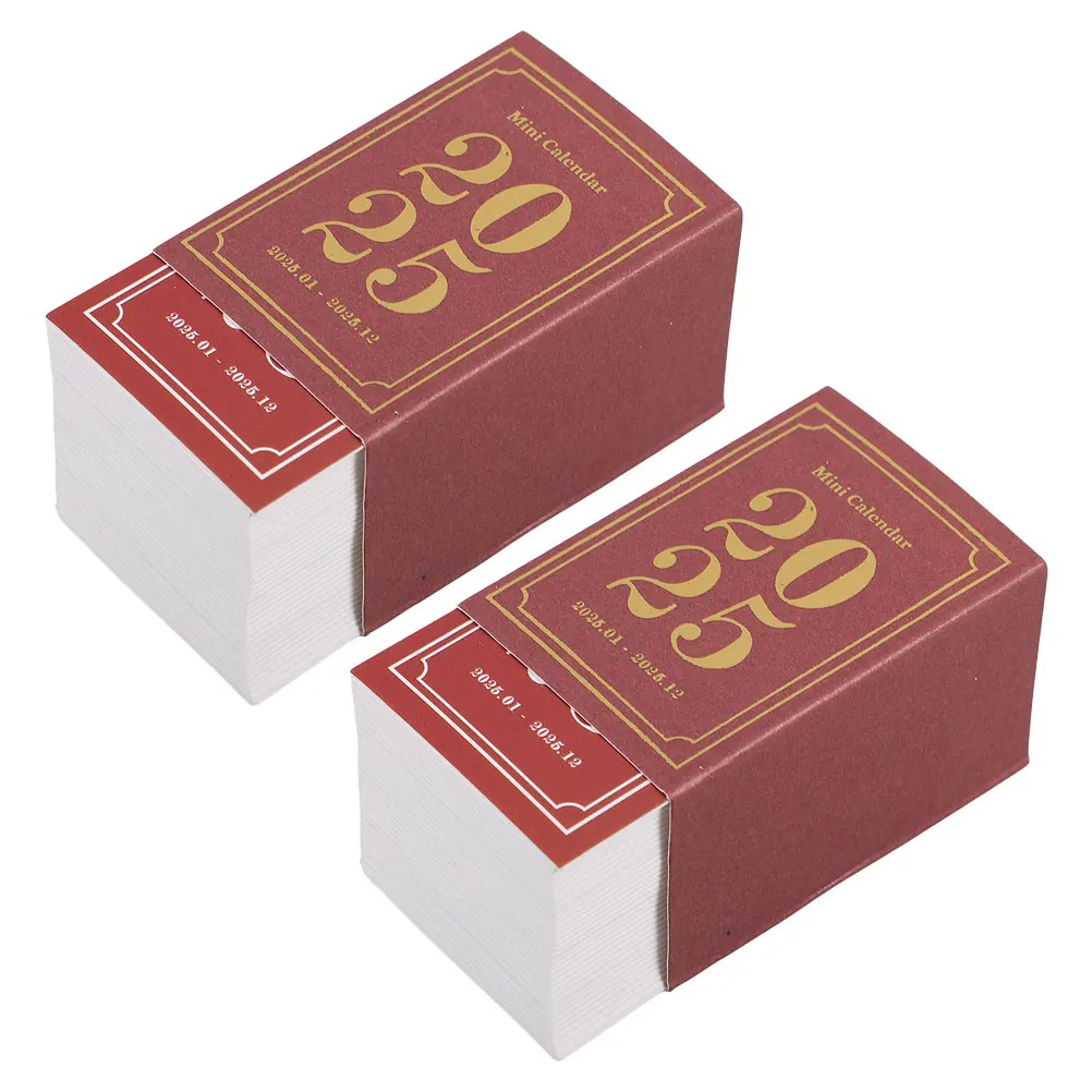 

2pcs Retro Mini Calendar 2025 Aesthetic Daily Planner Tear- Pad Sturdy Thick Desktop Home Office Scheduler Table