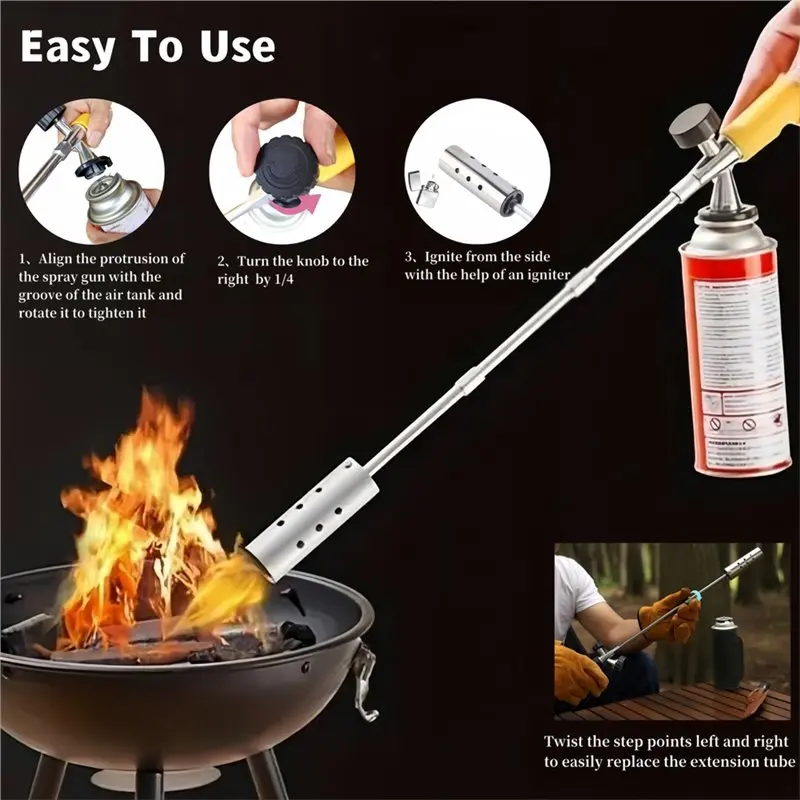 GIGI Long Butane Torch Gun Extended Outdoor For Baking Grass Burning And Ignition Gas Burner For Weeding