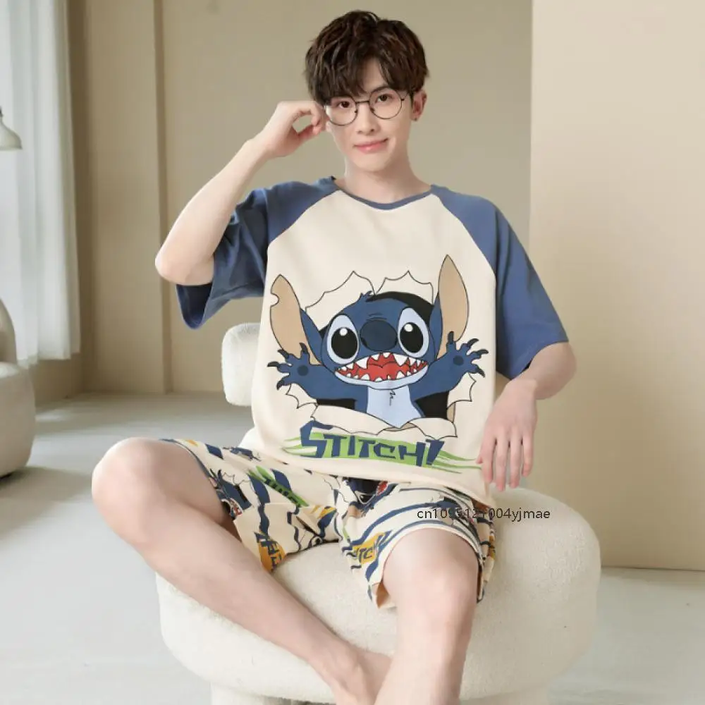 الصيف غرزة زوجين منامة أنيمي Kawaii النساء الرجال القطن موضة الجولة الرقبة قصيرة الأكمام السراويل Homewear الحلو ملابس كاجوال