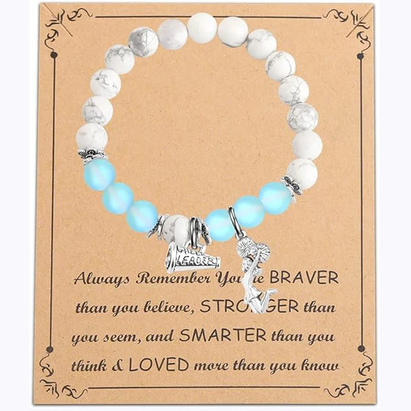 Cheer Charm Bracelet Cheerleading Gifts Turquoise Blue Crystal Bracelet Cheer Jewelry for Cheerleaders Cheer Coaches or Team