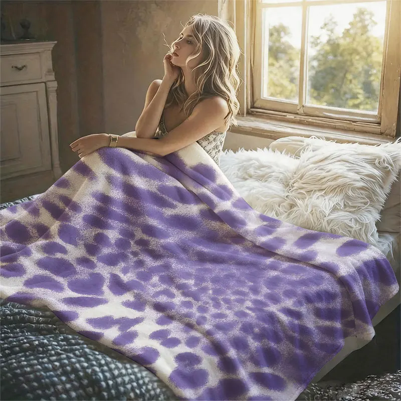 Lavender Leopard Print Flannel Blanket Perfect for Sofa Office Bed Travel Sleep Read Relax Camping Four Season Use