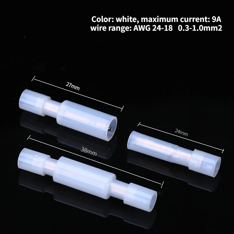 30pcs Nylon Bullet Head Male and Female Wire Cold Pressed Fully Insulated Pair Quick Connection Terminal Yellow White Blue Red