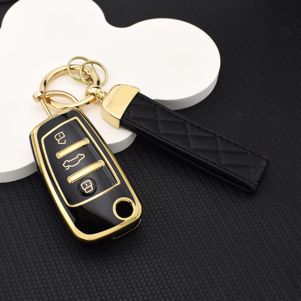 مجموعة غطاء مفتاح السيارة من البولي يوريثان مع حلقة رئيسية لأودي A1 A3 A4 A5 A6 A7 Q3 Q5 Q7 TT S3 S4 S6 RS3 ملحقات واقية مضادة للخدش