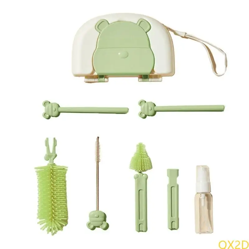 

QX2D Travel Friendly Bottle Cleaning Set Silicone Bottle Brush Set with Storgae Rack