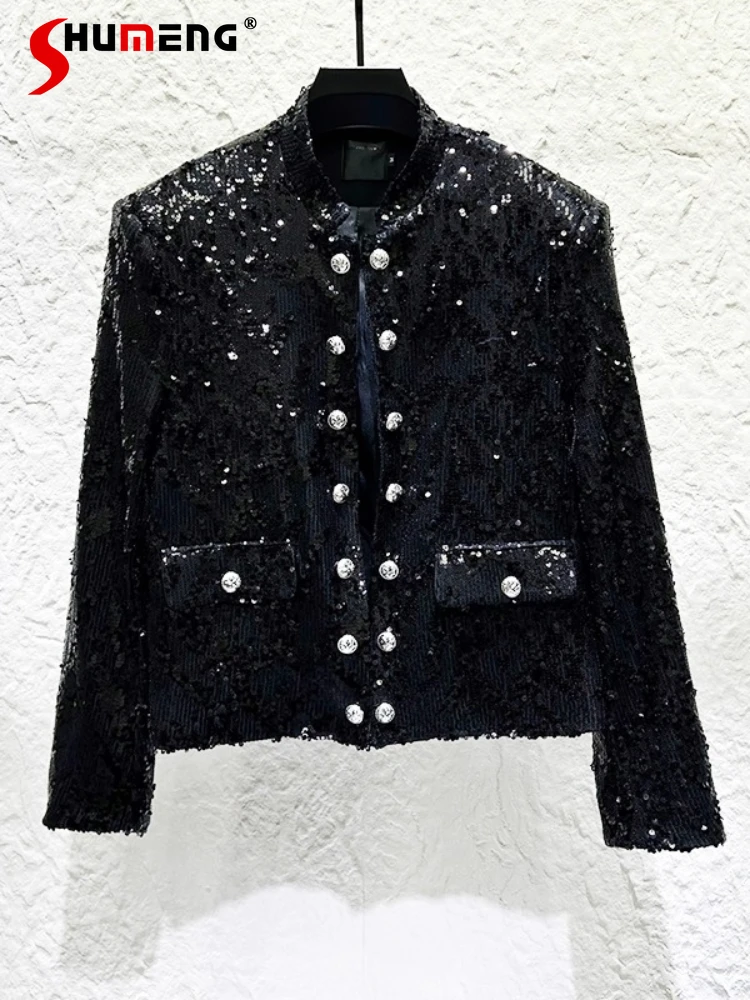 

Высококачественные модные легкие роскошные маленькие ароматные топы с блестками, шикарные короткие куртки, мужские осенние новые индивидуальные пальто с длинными рукавами 2023 года