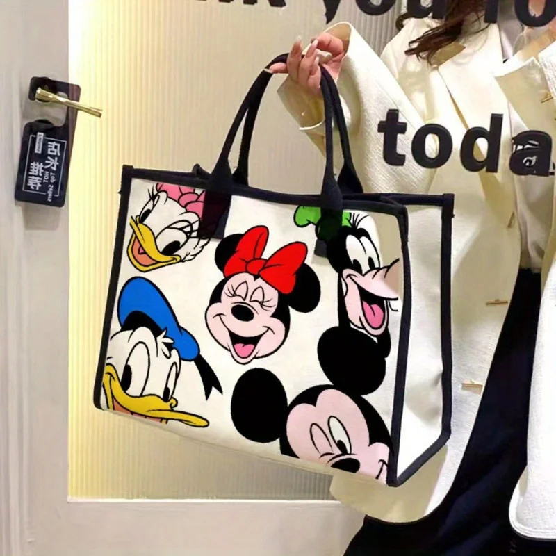 UME Cute Minnie Cartoon Canvas Tote Bag for Women Large Capacity Versatile Shoulder & Handbag for Everyday Use