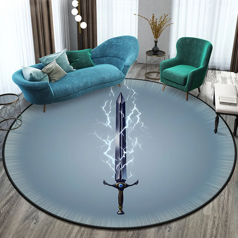 3D Sword Weapon Printed Round Carpet for Living Room Mat Anti-slip Floor Rug Yoga Mats Bedroom Home Decoration Esports Chair Mat