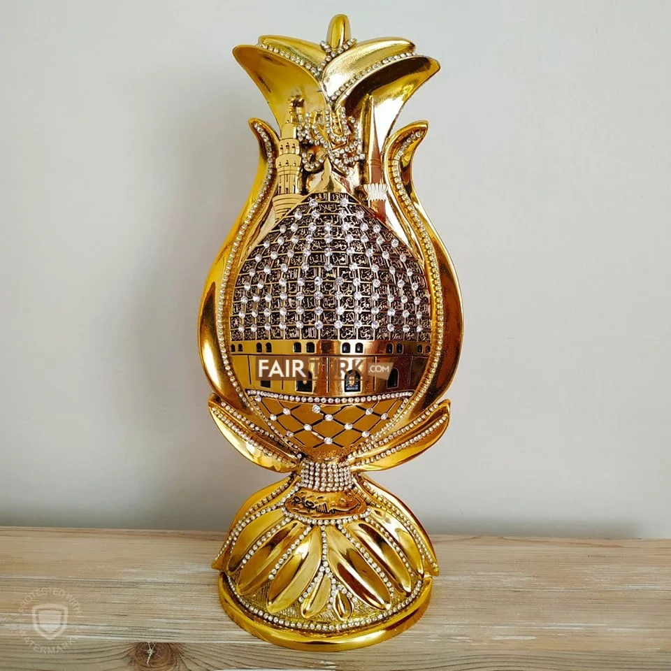 LaModaHome Tulip Design Esmaul Husna Graved Islamic Table Gift In Gold Color for Home