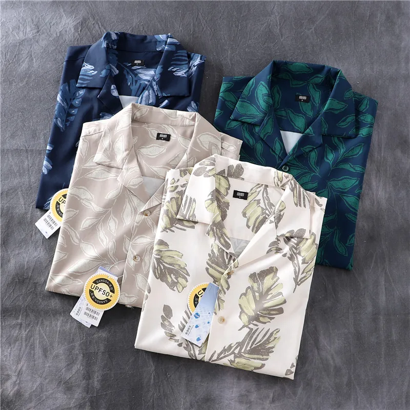 Summer New American Retro Short Sleeve Cuban Collar Hawaiian Print Shirt Men's Fashion Seaside Beach Loose Casual Flower Blouses