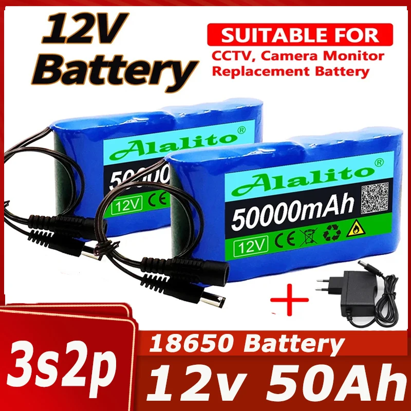 

Original 18650 3S2P 12V 50000mah Li-ion Battery Rechargeable DC 12.6 V 14Ah CCTV, Camera Monitor Spare Battery Pack+ Charger