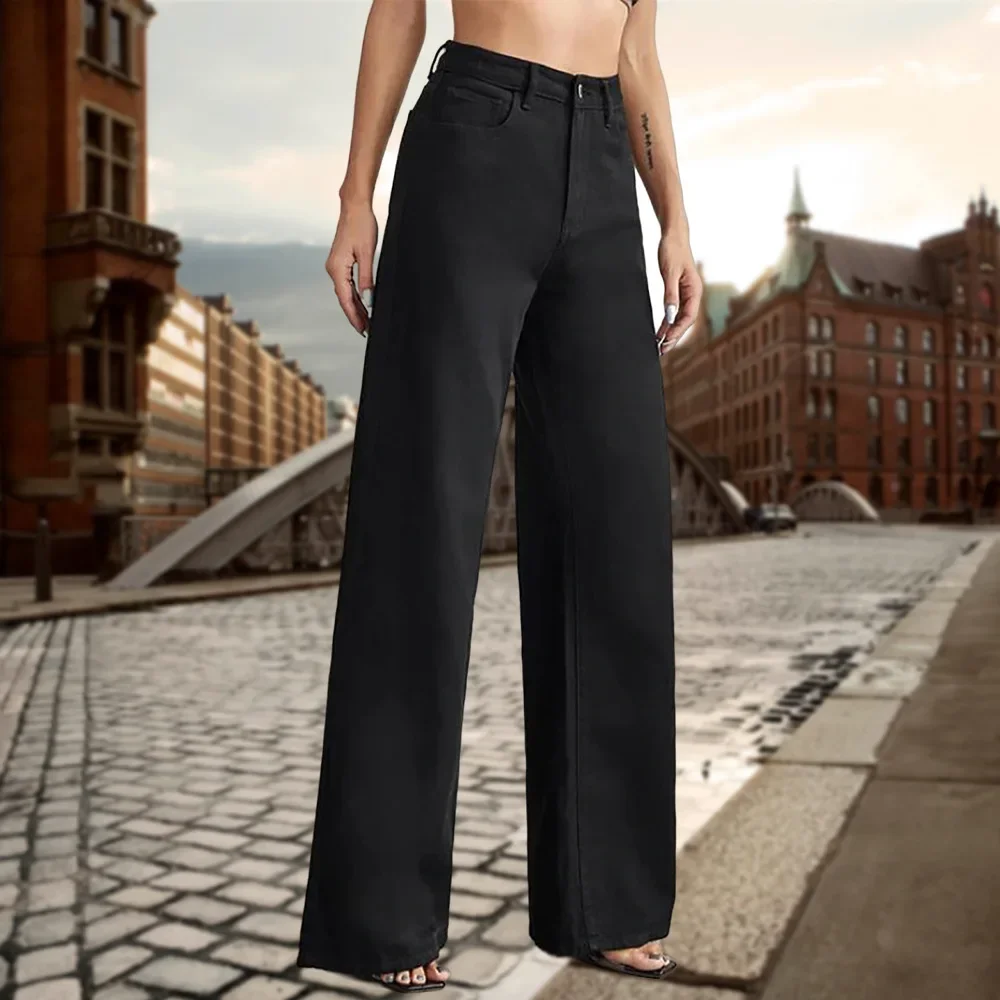 

Джинсовые прямые брюки, женские джинсы с высокой талией, свободные потертые потертые карманы, 2025 г., женская уличная одежда, винтажные базовые брюки