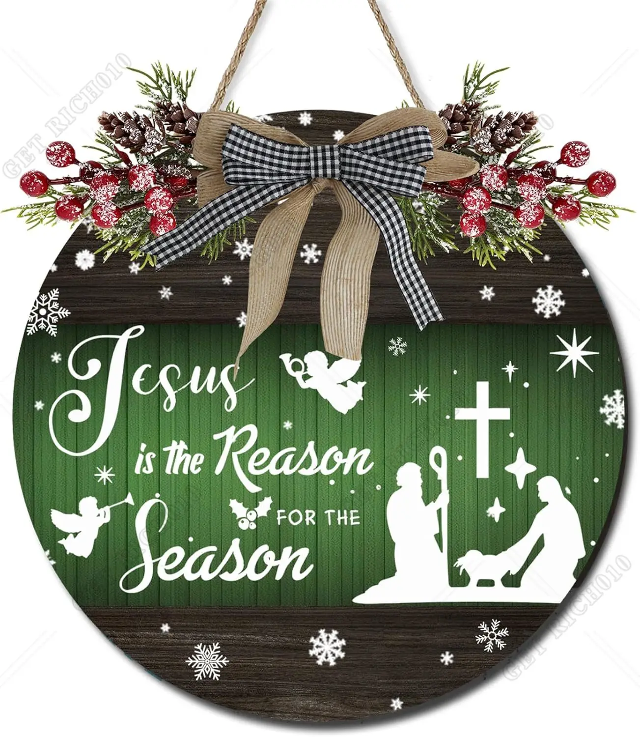 Jesus Is The Reason for The Season Sign Merry Xmas Sign Winter Decor Wall Sign Rustic Wooden Nativity Scene for Indoor 12in