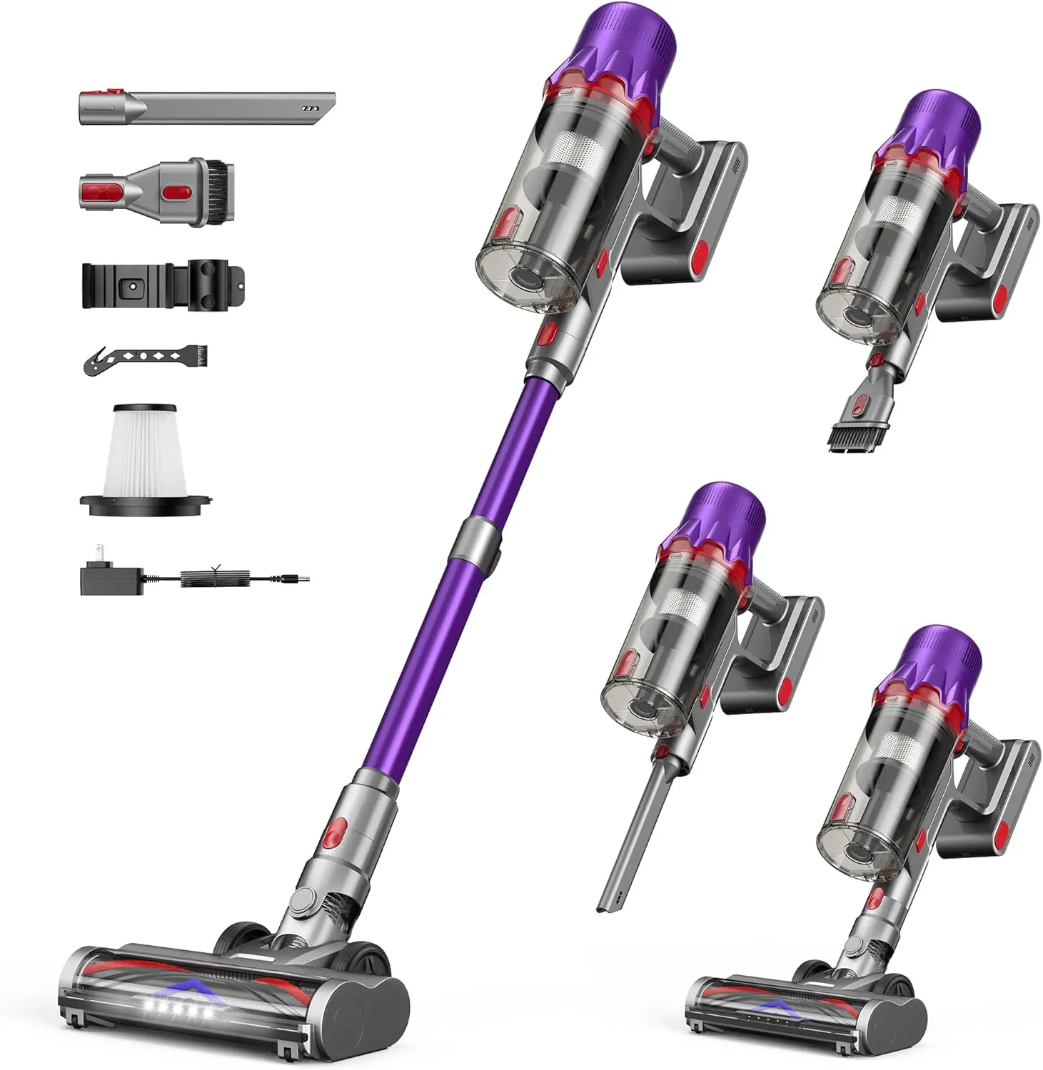 

Powerful Cordless Stick Vacuum with HEPA Filter, 55-Min Runtime, LED Light, Anti-Tangle Brush for Pet Hair and Floors