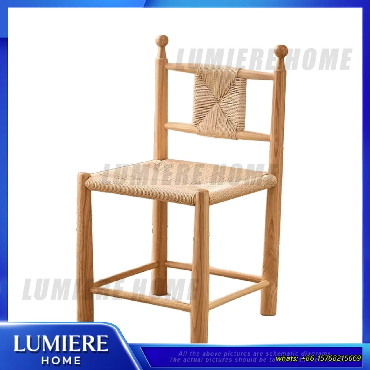 Vintage Rattan Dining Chair Solid Wood Coffee Shop Chair Retro Windsor Style Restaurant Bar Cafe Home Furniture Commercial Use