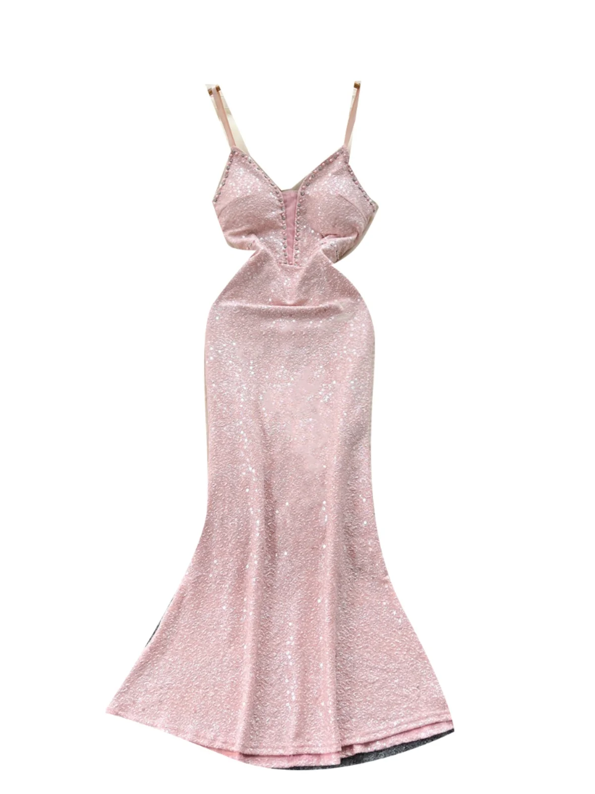 فستان طويل لامع مزين بالألماس على شكل حرف v مثير على طراز الآلهة للنساء، فستان سهرة للتخسيس على الطراز الكوري، تنورة عالية ال... #5