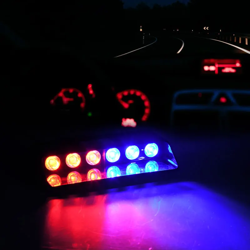 12V Emergency Light Car High Power Strobe Police Lights Red/Blue Amber Day Running Flash Signal Lamps Windshield Warning Lights