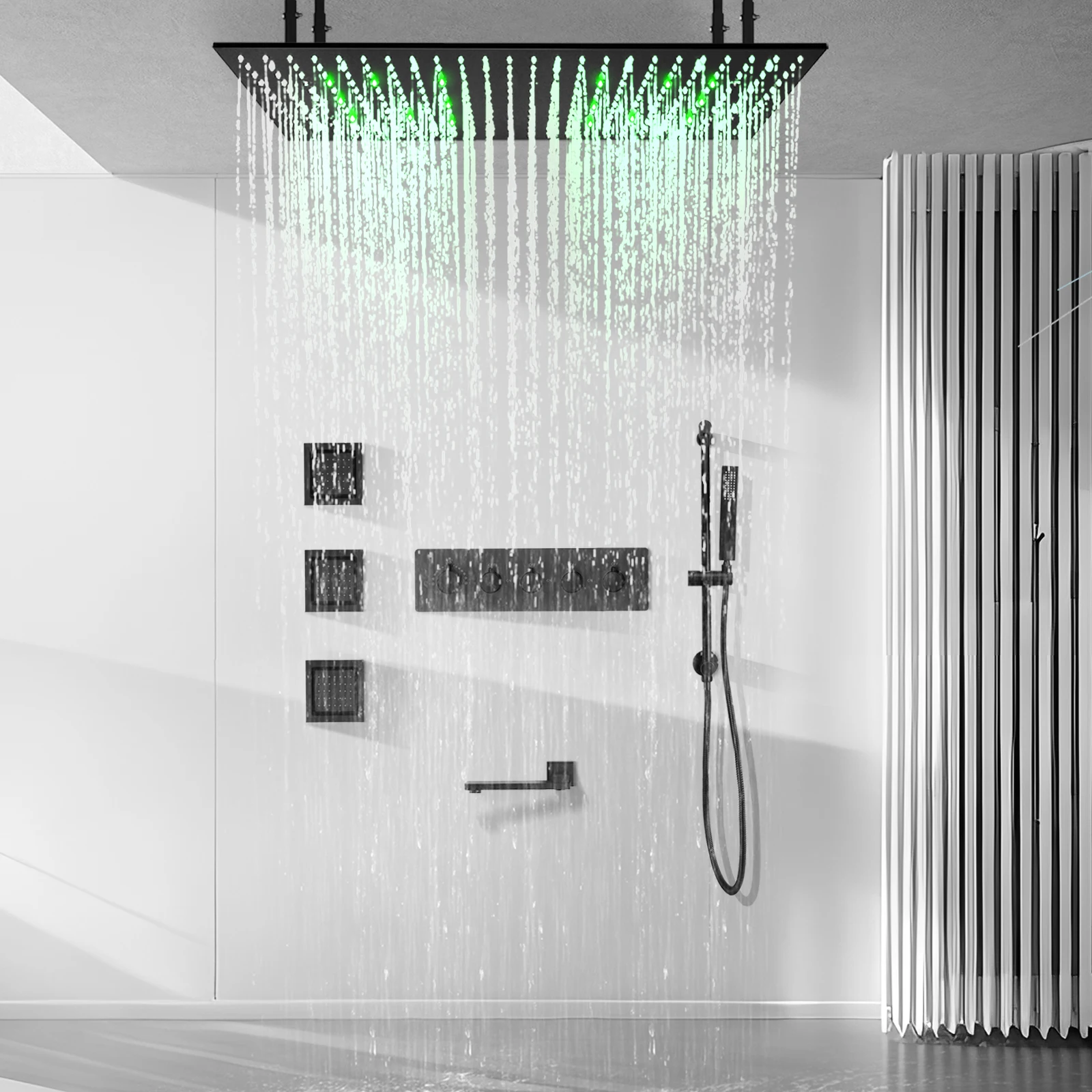 80x40cm Modern wall -mounted bathroom bathtub shower system brass shower head massage shower LED rain forest