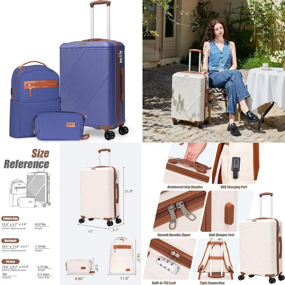 

Lightweight 3-Piece Luggage Set: 20 Inch Spinner Suitcases with TSA Lock, ABS Hardshell for Travel