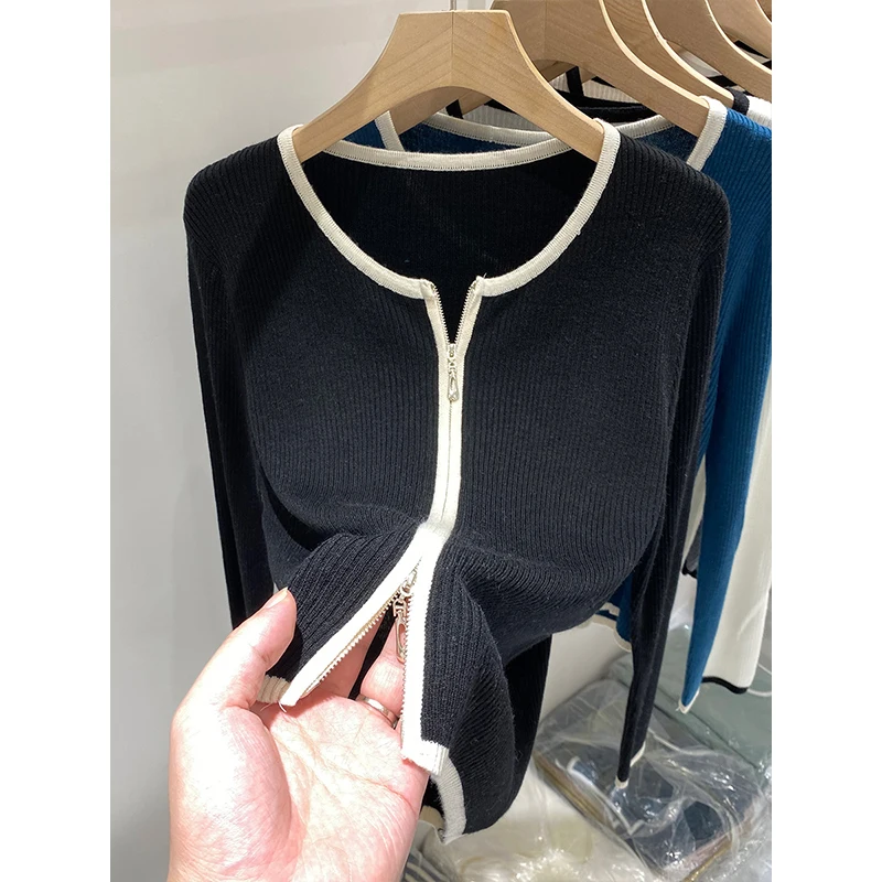 محبوك سترة المرأة بالأزرار جديد طويل الأكمام س الرقبة الأبيض متماسكة سترة سترة المرأة بلايز تريكو Sueters De Mujer Q963 #4