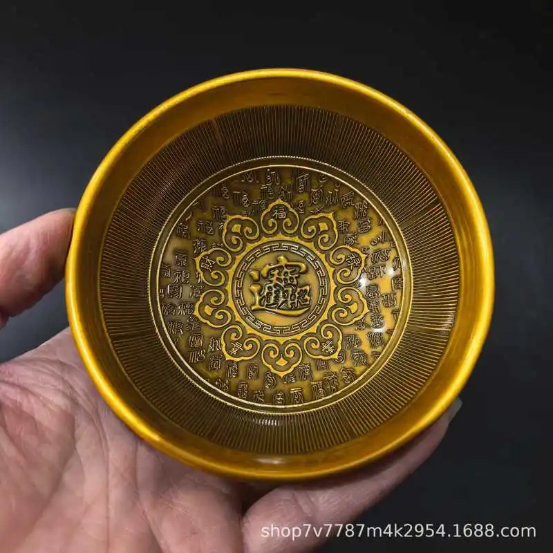 Antique Brass Craft: Hundred Blessings Bowl for Home Living Room Decoration and Fortune Telling Ornament