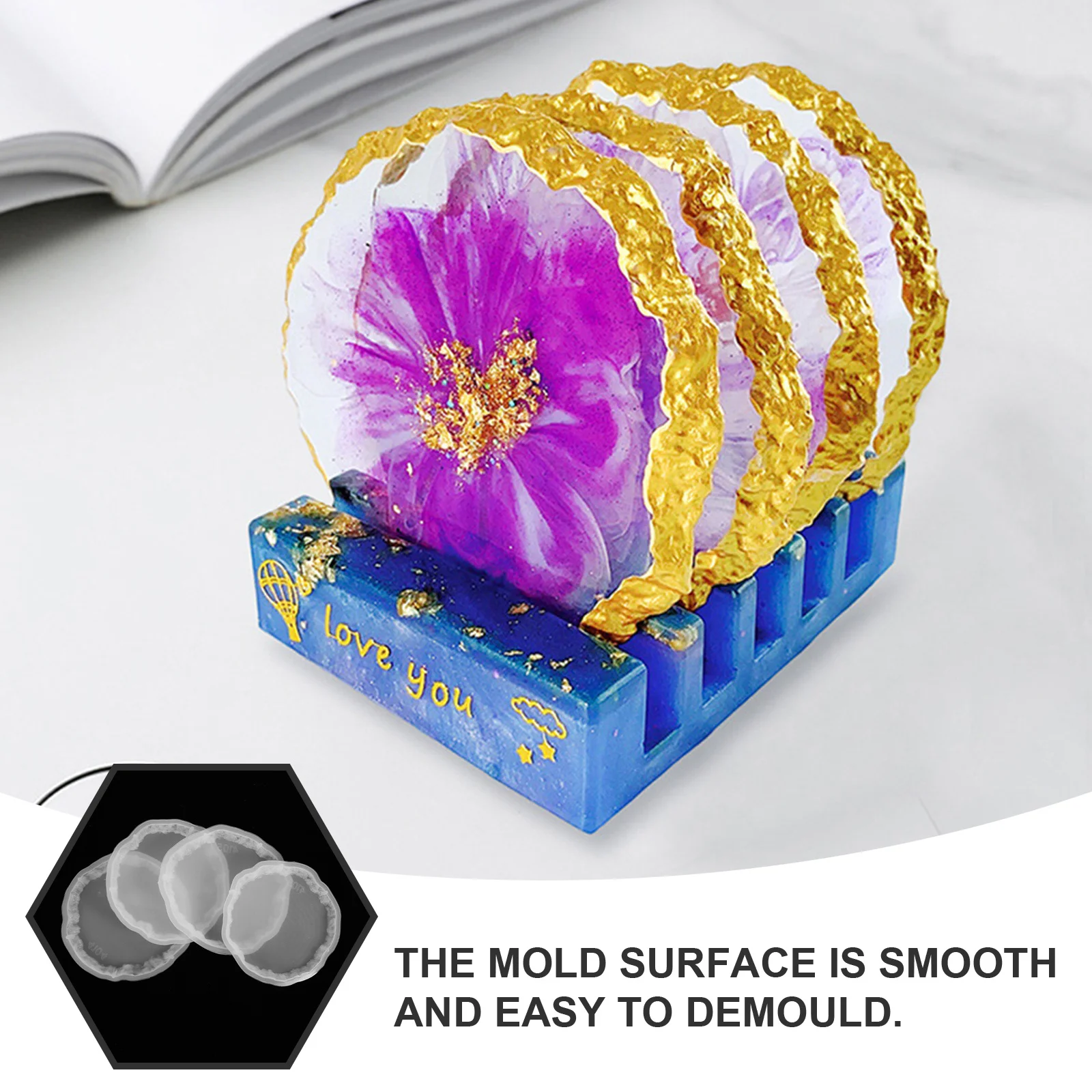 

4pcs Crystal Cluster Coaster Mold Silicone Diy Resin Epoxy Casting Kit For Home Office Decoration Craft Molds Jewelry Making