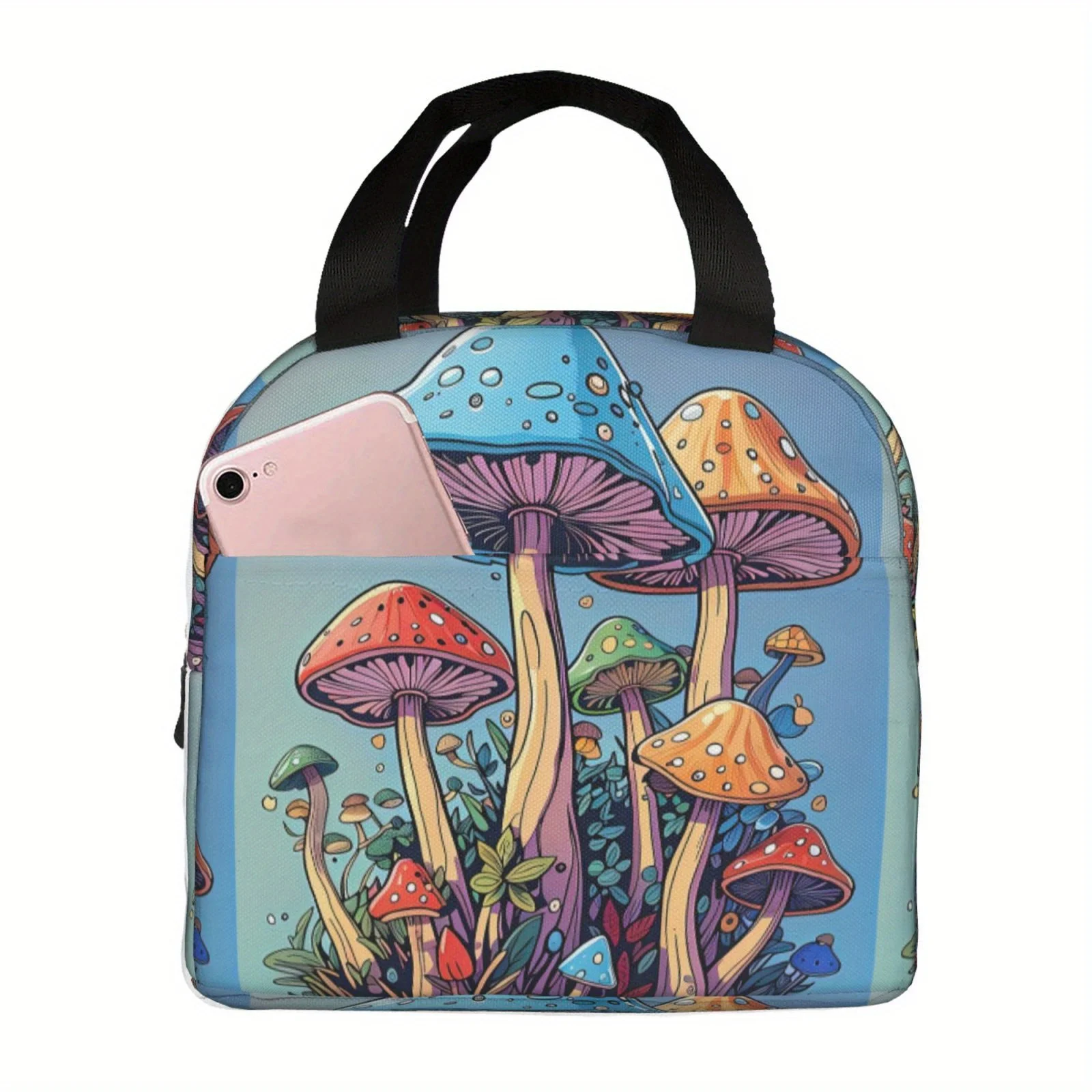 

Whimsical Mushroom Insulated Lunch Bag - Reusable, Leak-Proof, Durable Polyester Tote with Vibrant
