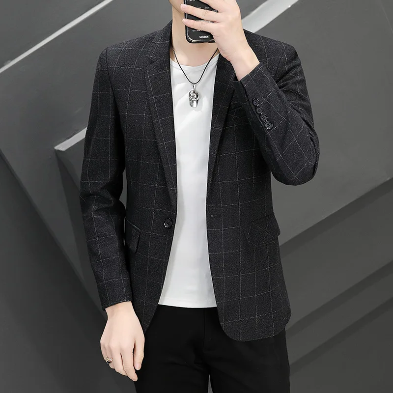 

Men's Small Blazer Plaid Korean Version Slim-fitting Handsome Casual Single Suit Trendy Spring and Autumn Jacket